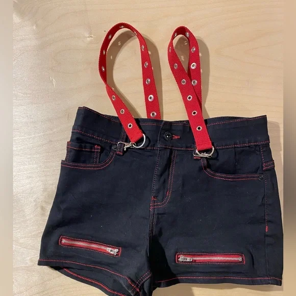 Hot Topic Black Shorts with Red Suspenders 7 (NP) - Picture 3 of 10
